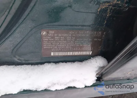 2008 BMW 335Xi z USA, uszkodzony, nr VIN WBAVD53548A009561